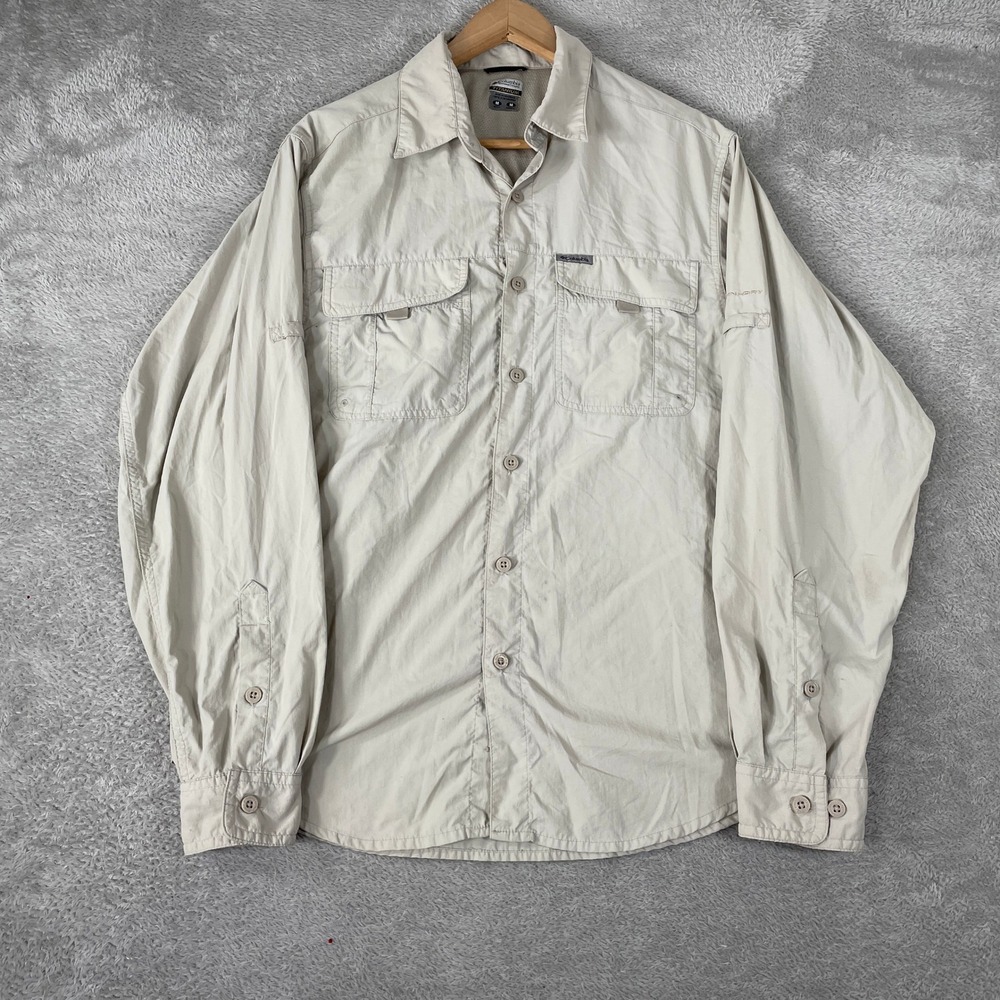 Columbia Titanium Shirt Mens Medium Beige Omni-Dry Hiking Fishing Gorpcore